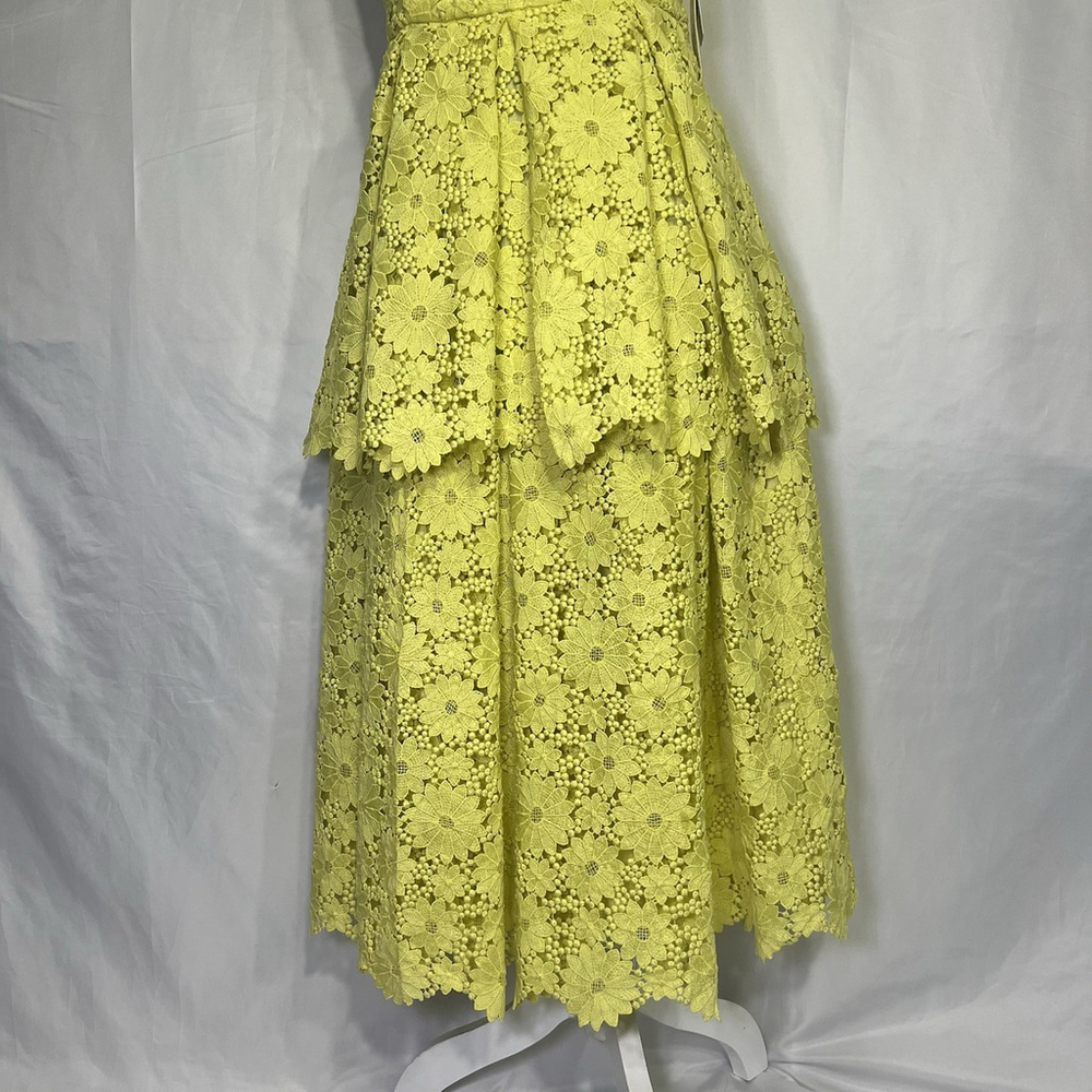 Anthropologie Maeve Tiered Lace Eyelet Dress Chartreuse Yellow Sz 8 Midi Flowy - Picture 4 of 16